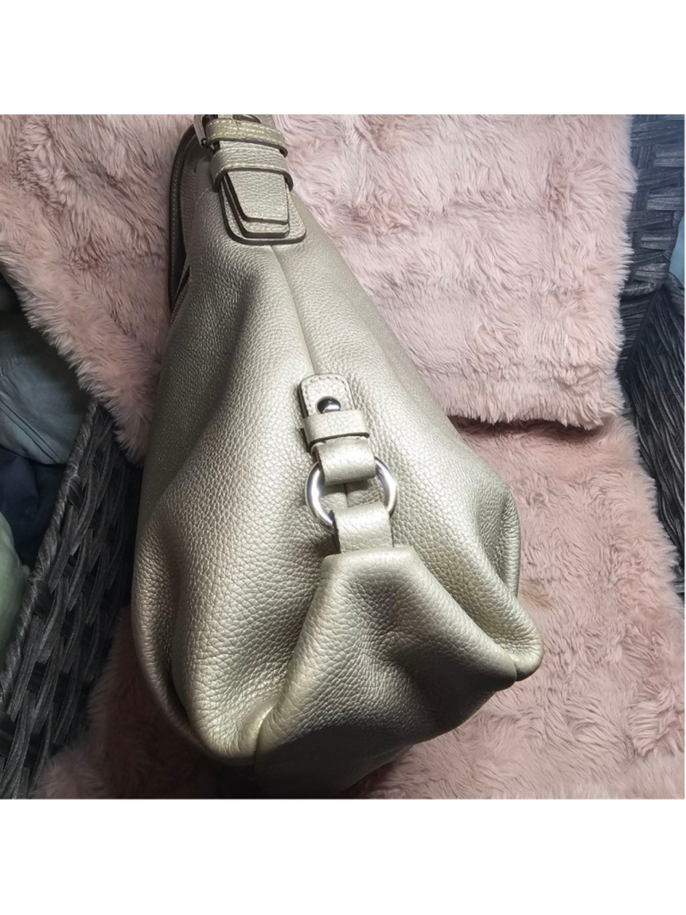 COACH Metallic Champagne Gold Pebbled Leather Hobo Shoulder Bag - Picture 3 of 8